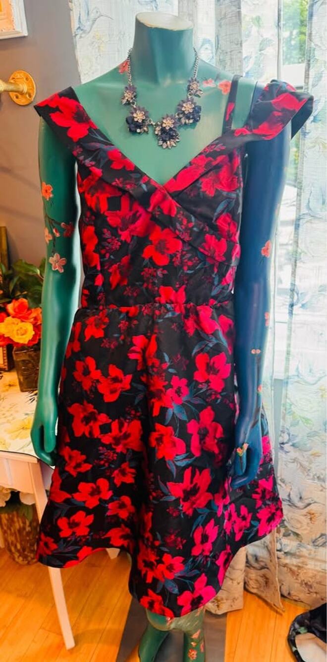 Kensie NWT Black, Pink & Blue Floral Fit & Flare Dress – Size 12 🌺